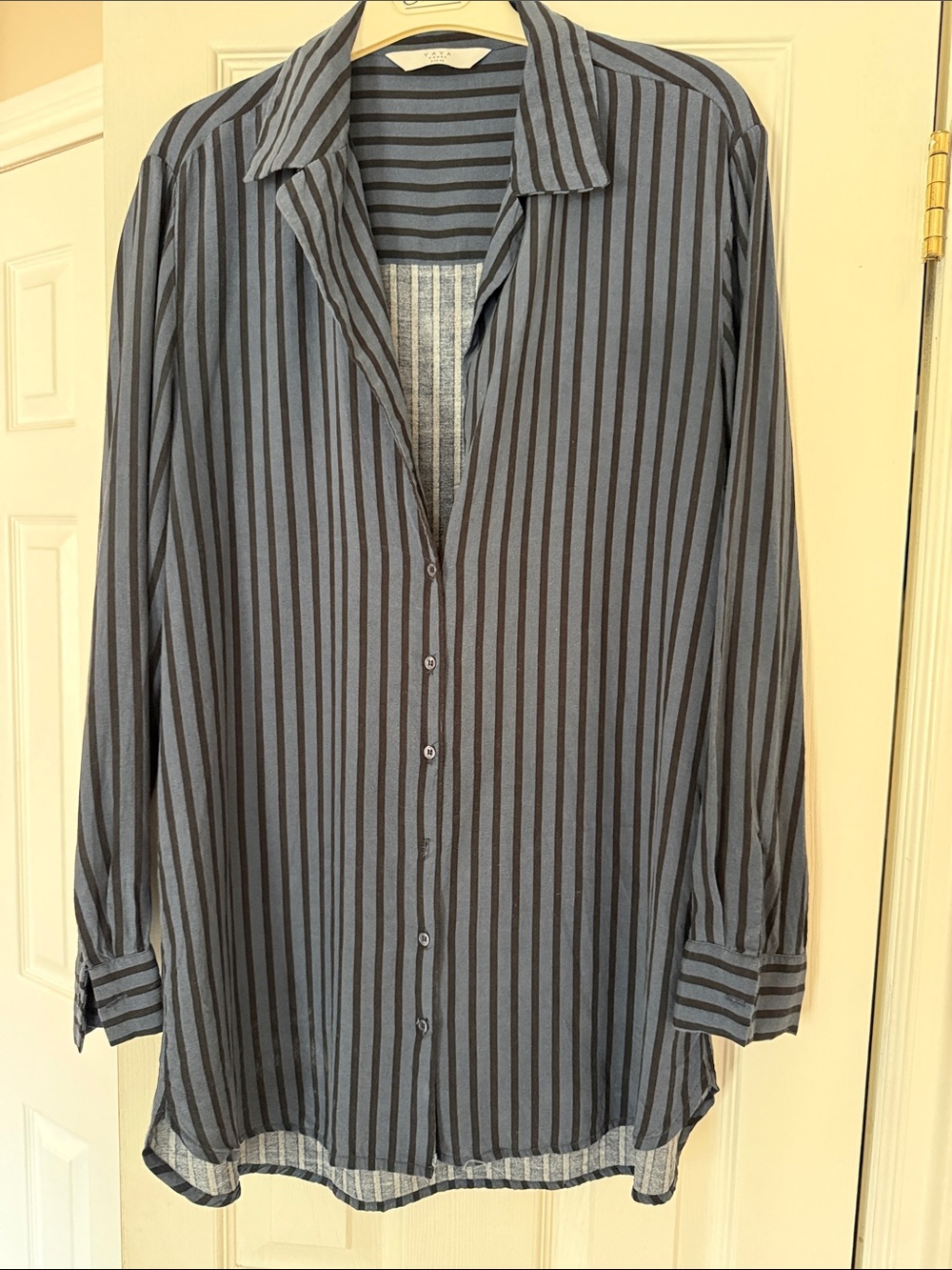 YAYA Women Striped Top in Black & Slate Blue